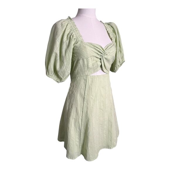 Asos Green Cotton Dress Mini Skater Fit & Flare Xs 0 cutout cottagecore coquette - Picture 3 of 9